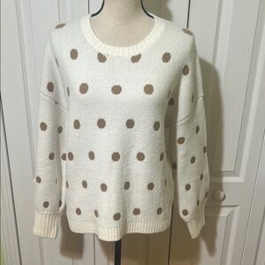 Paper Crane Polka Dot Sweater - White and Brown